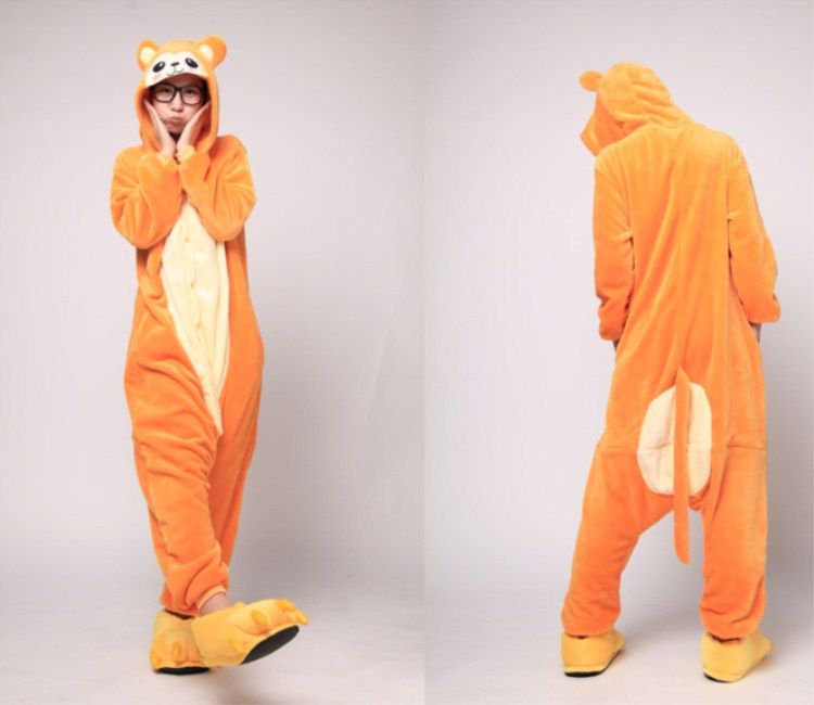 Animal de bande dessinée Or Singe Unisexe Adulte Onesies Onesie Pyjamas Kigurumi Combinaison Hoodies Vêtements de Nuit Pour Adultes Avec Fermeture Éclair Dorsale pour Toilette