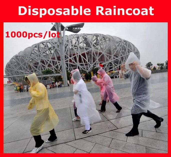 Wholesale & Free shipping 1000pcs/lot Disposable PE Raincoats Poncho Rainwear Travel Rain Coat Rain Wear gifts mixed colors