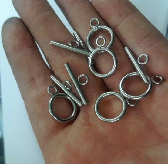20 ensembles de bonne qualité accessoire en acier inoxydable argenté 14mm Ring.20mm Bar bijoux trouver bricolage fermoir à bascule ensemble