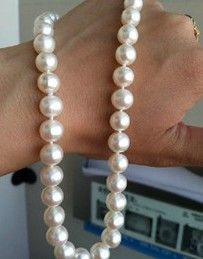 

New Fine Pearl Jewelry Natural 9-10mm whitepearl necklace 18inches, Black