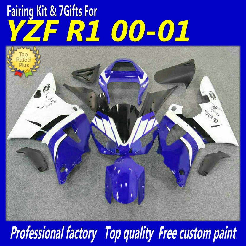 

High quality body work fairing kit for YAMAHA 2000 YZF-R1 2001 YZFR1 new aftermarket black white blue fairings YZF R1 00 01+7gifts fd22, Multi-color