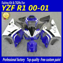 -Kit de carenagem de trabalho de corpo de alta qualidade para YAMAHA 2000 YZF-R1 2001 YZFR1 novo aftermarket preto branco azul carenagens YZF R1 00 01 + 7gifts fd22