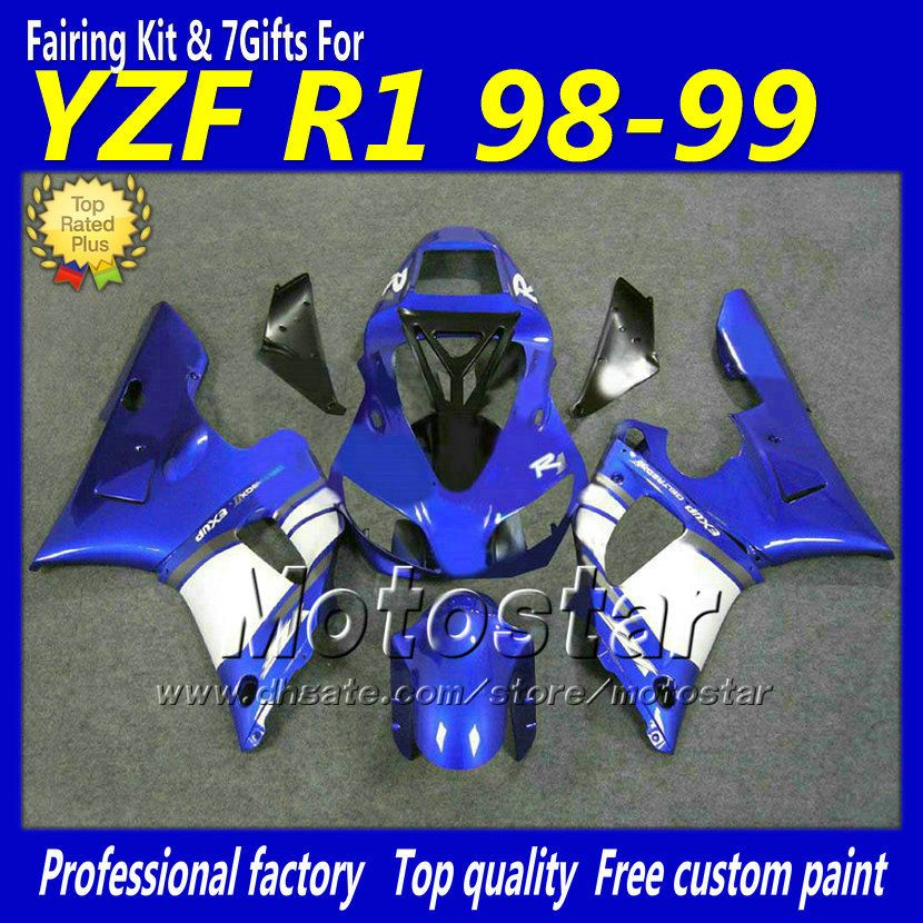 Azul preto branco alto grau carenagens corpo kit para YAMAHA YZF-R1 98 99 YZFR1 YZF R1 1998 1999 YZFR1000 carenagem peças de reposição