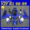 Blue black white high grade fairings body kit for YAMAHA YZF-R1 98 99 YZFR1 YZF R1 1998 1999 YZFR1000 fairing aftermarket parts