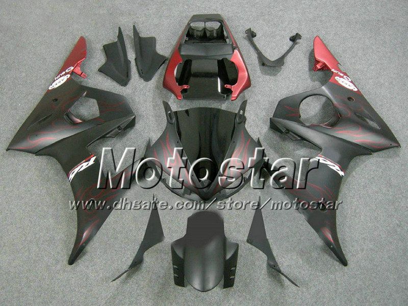 레드 불꽃 매트 블랙 페어링 세트 YZF600 03 04 Yamaha YZF-R6 03 04 YZFR6 2003 2004 ABS 페어링 바디 키트 YZF R6