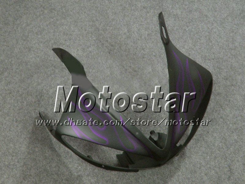 Purple Flame Matt Black Abs Plastic Full Fairing Kit för Yamaha YZF-R6 05 YZFR6 05 2005 YZF R6 YZF600 Anpassa mässor Set GH36