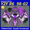 Parti custom per moto nero bianco viola per carenature YAMAHA YZFR6 1998 1999 2000 2001 2002 Kit carene YZFR6 98-02 YZF R6
