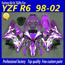 custom purple white black motorcycle parts for yamaha fairing yzfr6 1998 1999 2000 2001 2002 yzfr6 9802 yzf r6 fairings kit