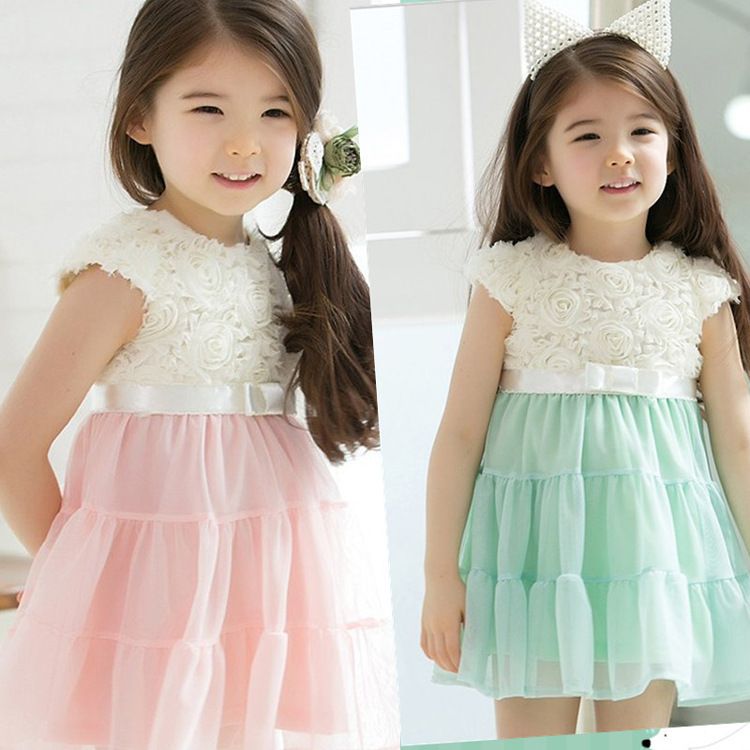 2019 Girls Summer Dresses Beautiful Children Girls Pink Rose Dress