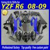 Högkvalitativ svartblå karosseriuppsättning för Yamaha YZF-R6 2008 2009 2010 YZFR6 FAIRING KIT YZF R6 YZFR600 08 09 10 ABS BODY SITS VF36