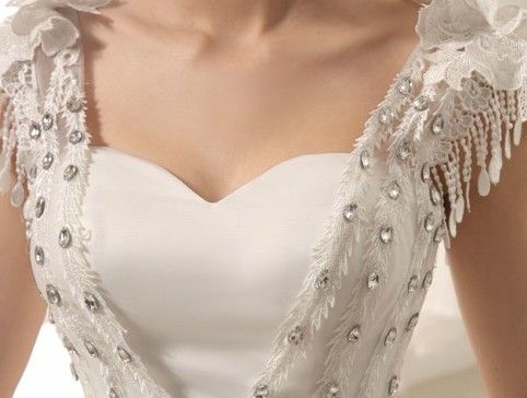 Christmas Promotion!Cheap Satin A-Line tassels wedding dresses Lace flower Shoulder Sweethheart wedding dress,MW009