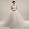 Neue Luxus Royal Puffy Weiß Applikation Perlen Catherdarl Zug Plissee Brautkleider Brautkleider Organza