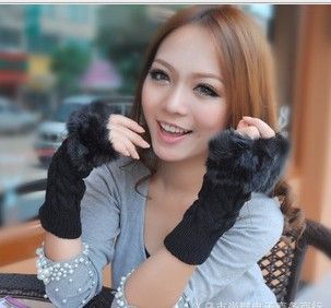 Wholesale - hot selling rabbit fur gloves,lady's winter long fingerless gloves,hand wrist half-fingers gloves