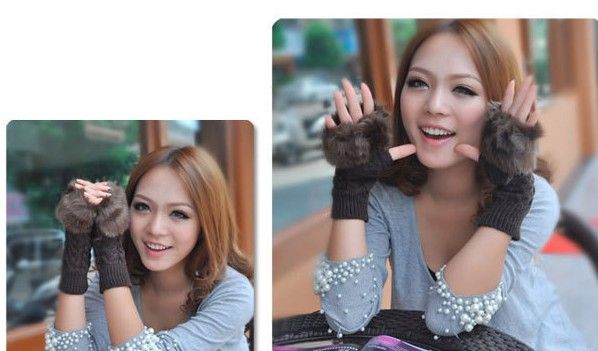 Wholesale - hot selling rabbit fur gloves,lady's winter long fingerless gloves,hand wrist half-fingers gloves