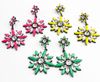 Fashion Korea Zwart legering Clear Crystal Green Rose Geel 3 kleuren hars Gem Flower oorbuien oorbellen