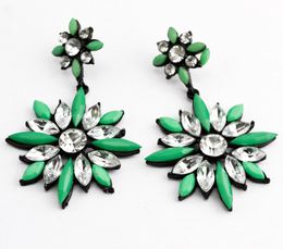 Fashion Korea black alloy clear crystal green rose yellow 3 Colours resin gem flower ear stud earrings