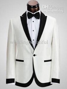 Nowy Custom Made One Button Groom Tuxedos Najlepszy człowiek Peak Black Lapel Groomsmen Mężczyźni Wedding Garnitury Oblubienia (Kurtka + Spodnie + Krawat + Pasek) J1001
