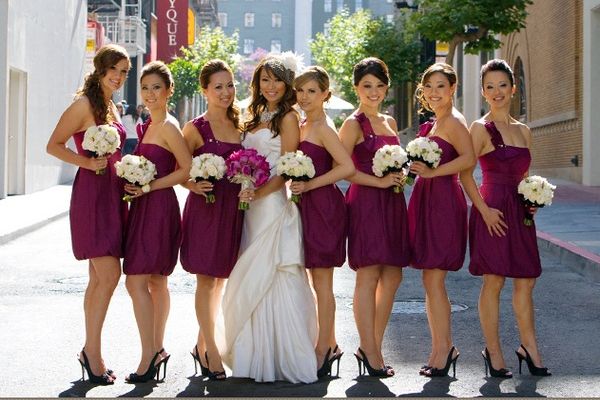 Hot Selling A Line Knee Length Purple Taffeta Garden Bridesmaid Dresses Pleats Beads Cheap Strapless Bridesmaid Gowns Sexy Designer Bow