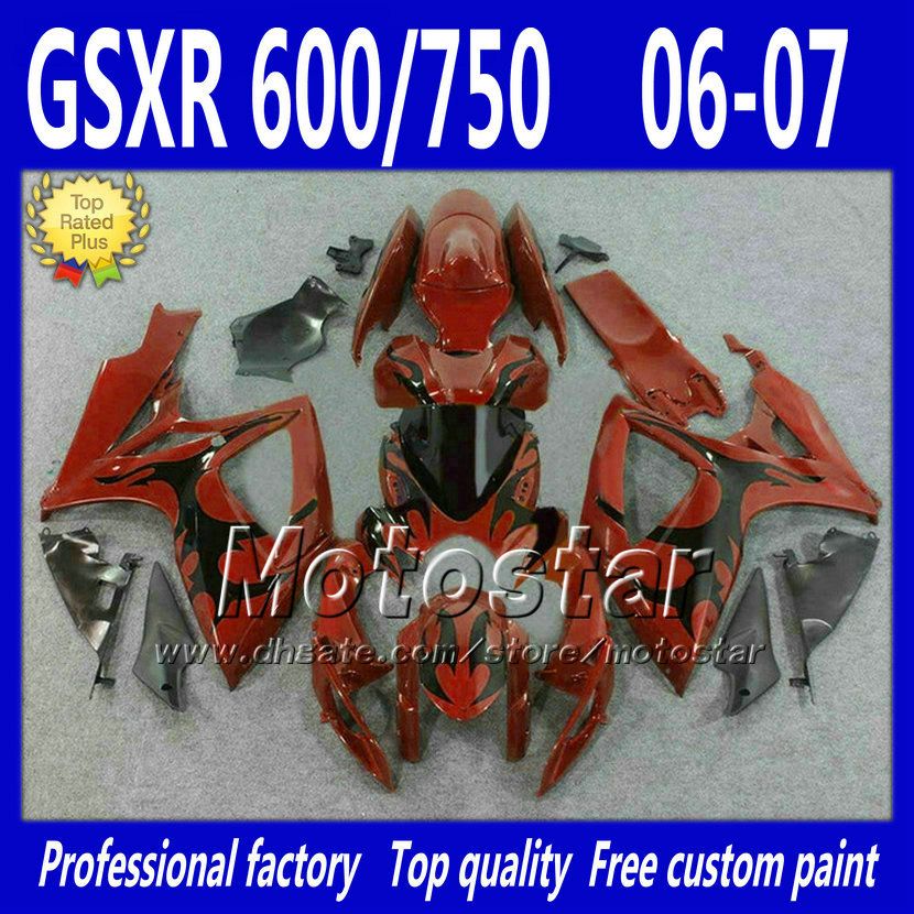 Custom Fairing Kit för injektion Suzuki 2006 2007 GSX R600 R750 K6 GSXR600 / 750 06 07 Kroppsreparationsfeedningar