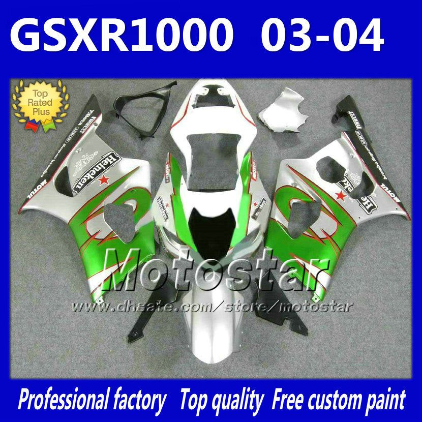 طقم أدوات للدراجات النارية لسوزوكي GSX-R1000 K3 03 04 GSXR 1000 2003 2004 GSX R1000 أخضر فضي أسود فريشيب fairings bodykits Gy4