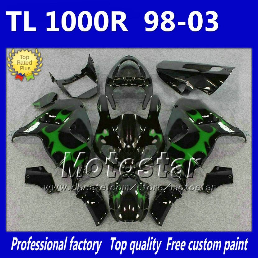 

custom motorcycle fairings for suzuki tl1000r 9803 green flame in black fairing kit tl 1000r 1998 1999 2000 2001 2002 2003 ny5, Multi-color