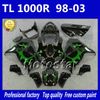 مخصص للدراجات النارية معرض Suzuki TL1000R 98-03 Green Flame in Black Fairing Kit TL 1000R 1998 1999 2000 2001 2002 2003 NY5