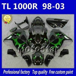 Anpassade motorcykelmässor för Suzuki TL1000R 98-03 Grön låga i svart mairing kit TL 1000R 1998 1999 2000 2001 2002 2003 NY5