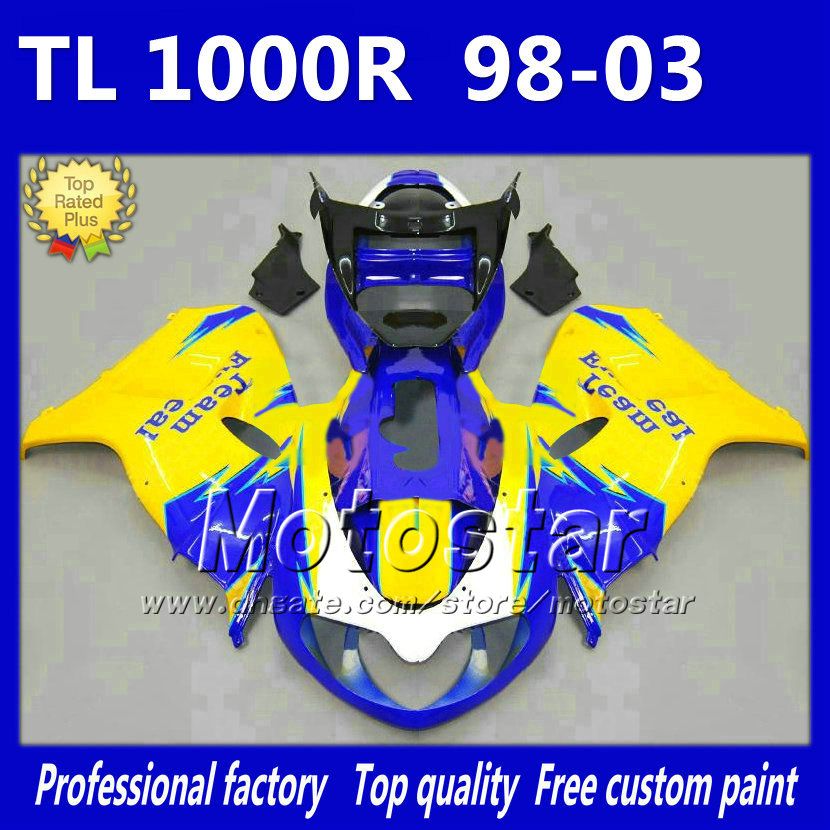 7Gifts ABS blue yellow black motorcycle fairings for SUZUKI TL1000R 98-03 freeship fairing kit TL 1000R 1998 1999 2000-2003 body fairing