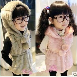 2013 fall and winter clothes pink gray coffee color new girls clothing children vest vest fur coat