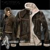 RE4 RESIDENT EVIL 4 IV LEON KENNEDY PU Faux LEATHER FUR JACKET All Size Leather Costumes Long-sleeve Coat DHL Free Shipping