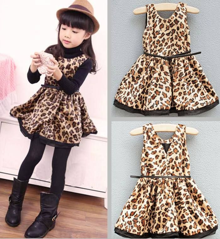 Little Girl Fall Winter Crew Neck Leopard Dress Little Girl Fall Winter Crew Neck Leopard Dress