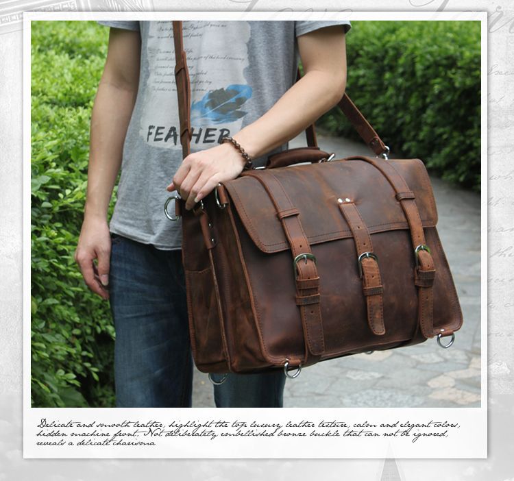 2014 Mens Large Leather Laptop Bag 17 Messenger Shoulder Bag Carry On ...
