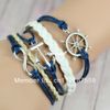 Hand-woven Handmade Infinity anchor Rudder antique silver pendant blue whit silver bracelet Free Shipping!!!