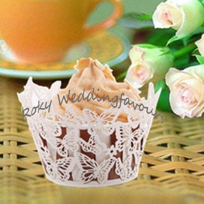 Darmowa Wysyłka 100 SZTUK Butterfly Cupcake Wrapper Laser Cut Prysznic Prysznic Cupcake Favors Sweet Reception Decoration Gifts