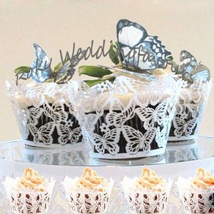 Darmowa Wysyłka 100 SZTUK Butterfly Cupcake Wrapper Laser Cut Prysznic Prysznic Cupcake Favors Sweet Reception Decoration Gifts