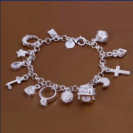 High quality 925 silver plated charm bracelet pendant 13 fashion party jewelry christmas gift 