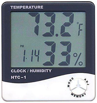 200 stks / partij Digitale LCD-thermometer Temperatuurvochtigheidsmeter met klokkalender Alarm HTC-1