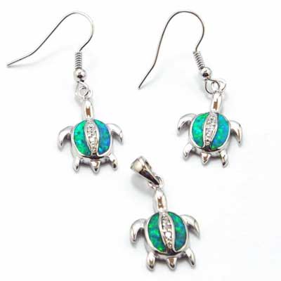 

fashion blue opal jewelry set pendant and earrings turtle designs, Light blue