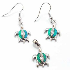 fashion blue opal jewelry set pendant and earrings turtle designs