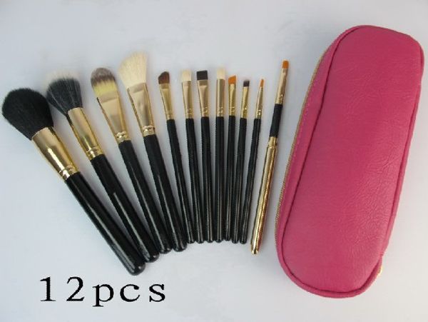 

new pink 12 pcs/set professional makeup brushes with leather pouch