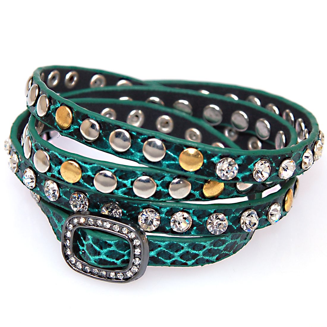 Double Wrap leather wrap bracelet,wrap Bracelets with crystal buckle,wrapped studded Bracelets with crystal and metal rivet