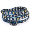 Double Wrap leather wrap bracelet,wrap Bracelets with crystal buckle,wrapped studded Bracelets with crystal and metal rivet