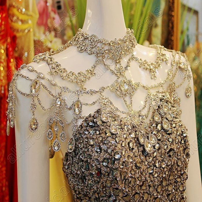 Luxury Necklace Evening Dresses Back Zipper Shiny Party Dresses Back ...