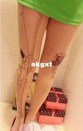 Wholesale -Machine Gun Tattoo Socks Pattern Transparent Pantyhose Stockings Tights Leggings#G681
