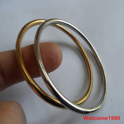 

Free shipping.1pcs Silver/Gold Top Sale Solid bracelet Stainless steel Jewelry 4mm bangle Boys/Women 60mm