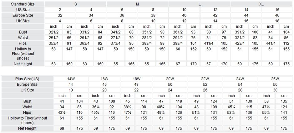 Sincerity Bridal Size Chart