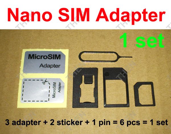 

6 в 1 Nano Sim-карты адаптер + лоток извлечь Pin ключ + клей стикер , Micro Sim адаптер Noosy для iP