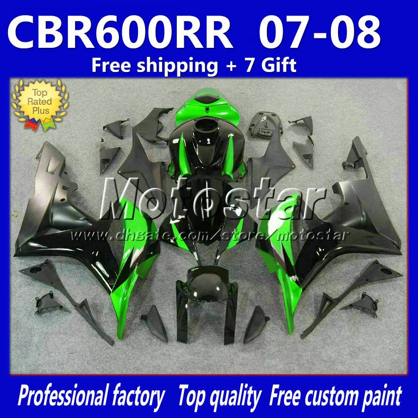 7Gifts Injectie Gieten Groen Zwart Carrosserie Backings Kit voor HONDA CBR600RR F5 2007 2008 CBR 600 RR 07 08 ABS FACKING SET D5