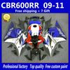 혼다 CBR600RR F5 2009 년 2010 레이싱 페어링 키트 7 Gifts injection white blue black fairings CBR 600 RR 09 10 11 rf7