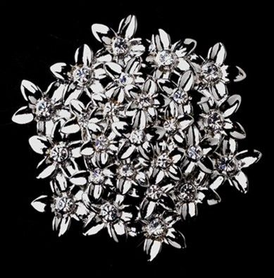 Rhodium Silver Plated Rhinestone Crystal leaf Flower Party brooch